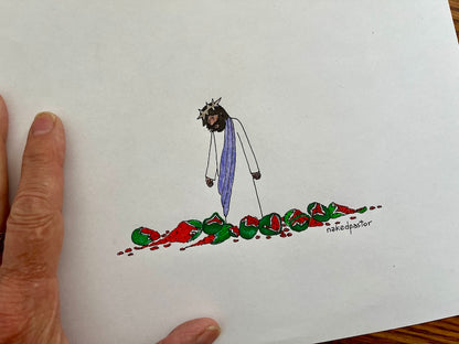 Jesus Among the Watermelons Original Cartoon Drawing - by nakedpastor