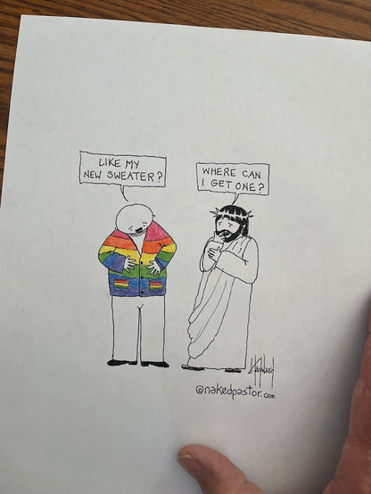 Rainbow Sweater Original Cartoon Drawing - by nakedpastor