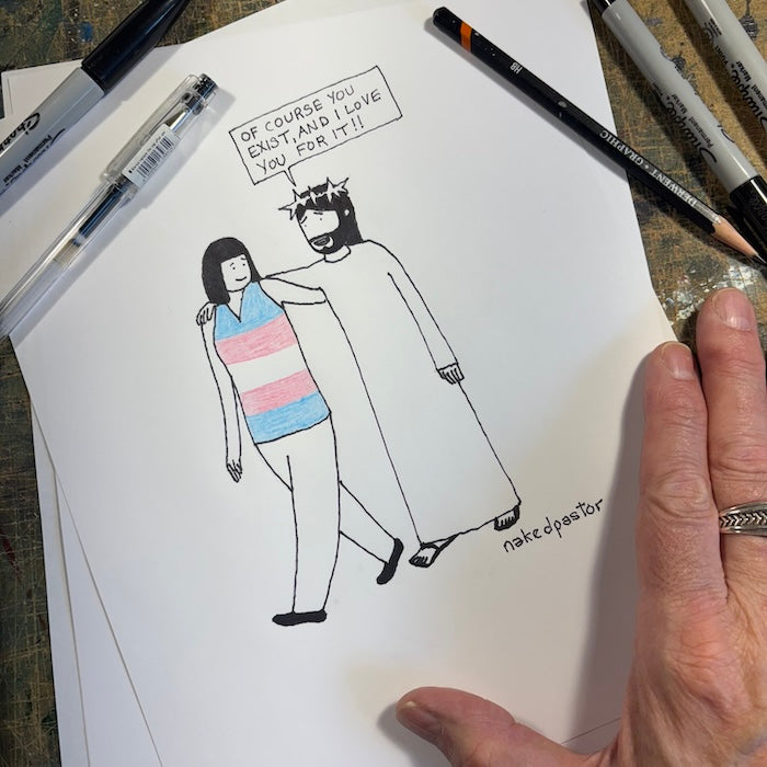 Of Course You Exist Original Cartoon Drawing-Cartoons-nakedpastor