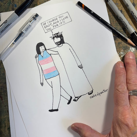 Of Course You Exist Original Cartoon Drawing