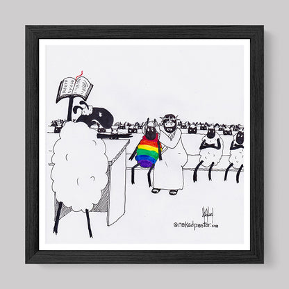 Jesus Covers the Rainbow Sheep's Ears Cartoon Print-Cartoons-nakedpastor