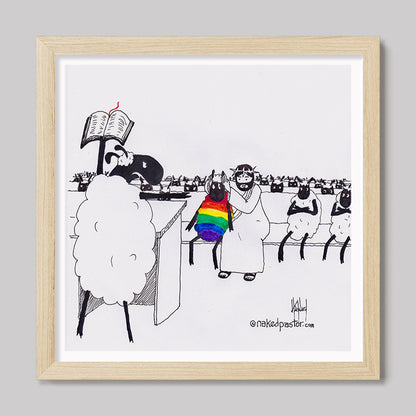 Jesus Covers the Rainbow Sheep's Ears Cartoon Print-Cartoons-nakedpastor