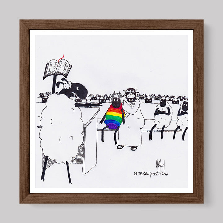 Jesus Covers the Rainbow Sheep's Ears Cartoon Print-Cartoons-nakedpastor