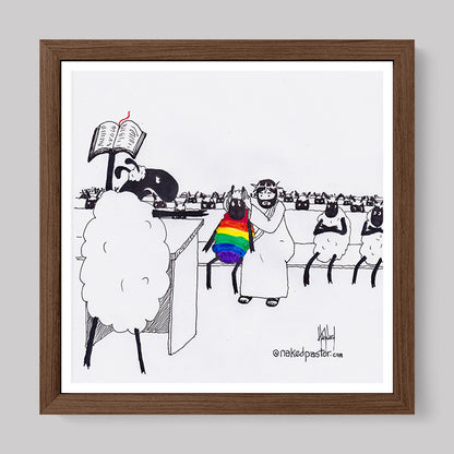 Jesus Covers the Rainbow Sheep's Ears Cartoon Print-Cartoons-nakedpastor