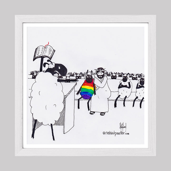Jesus Covers the Rainbow Sheep's Ears Cartoon Print-Cartoons-nakedpastor