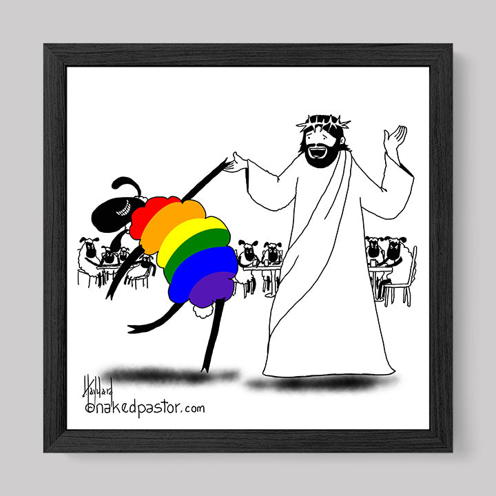 Jesus Dances with the LGBTQ Sheep Print-Cartoon Print-nakedpastor