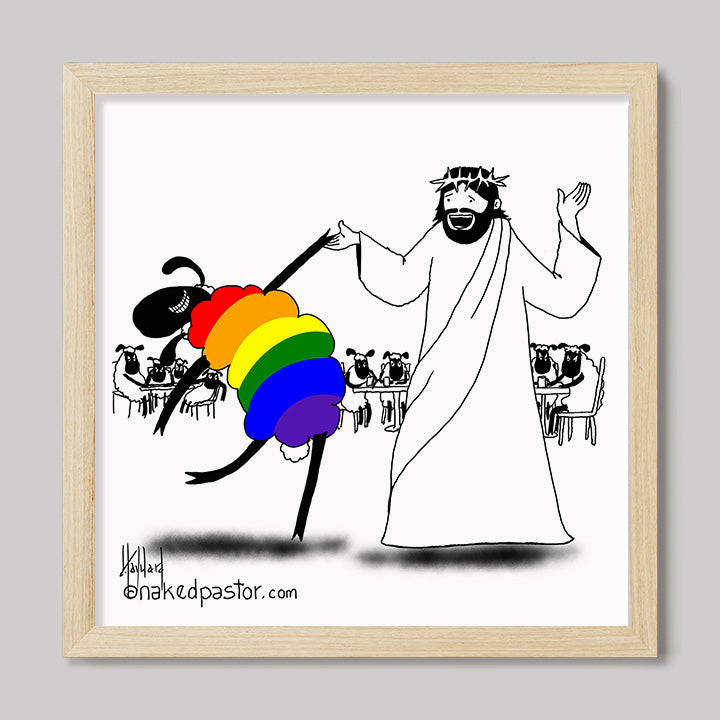 Jesus Dances with the LGBTQ Sheep Print-Cartoon Print-nakedpastor