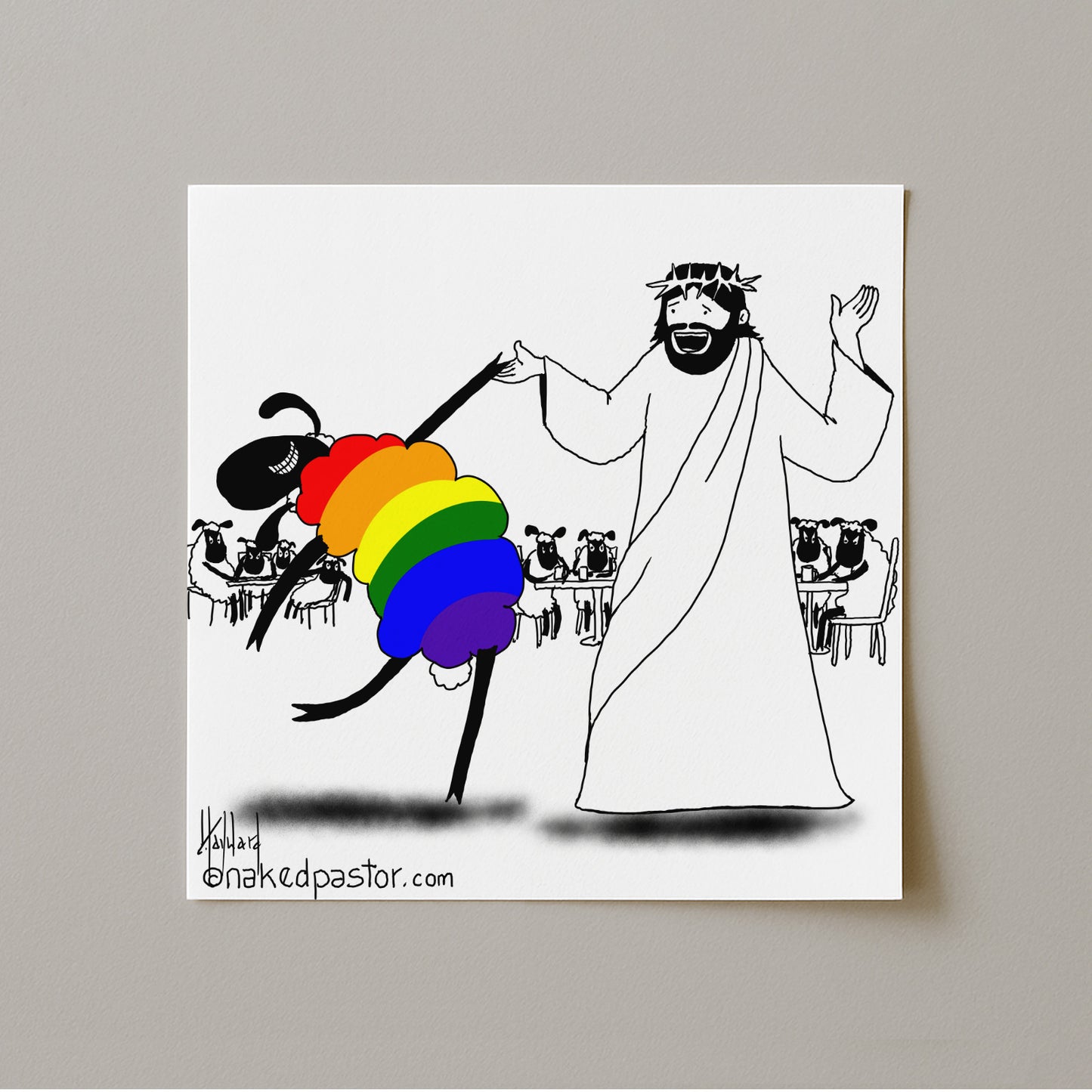 Jesus Dances with the LGBTQ Sheep Print-Cartoon Print-nakedpastor