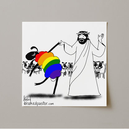 Jesus Dances with the LGBTQ Sheep Print-Cartoon Print-nakedpastor