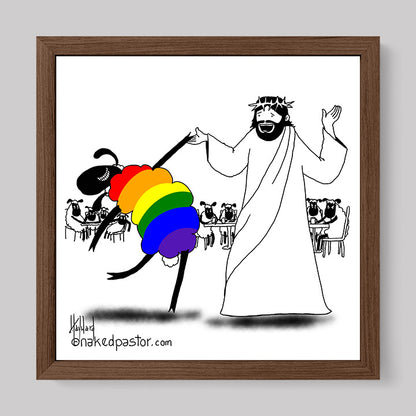 Jesus Dances with the LGBTQ Sheep Print-Cartoon Print-nakedpastor