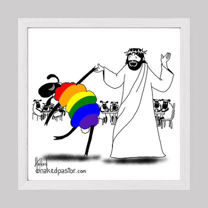 Jesus Dances with the LGBTQ Sheep Print-Cartoon Print-nakedpastor