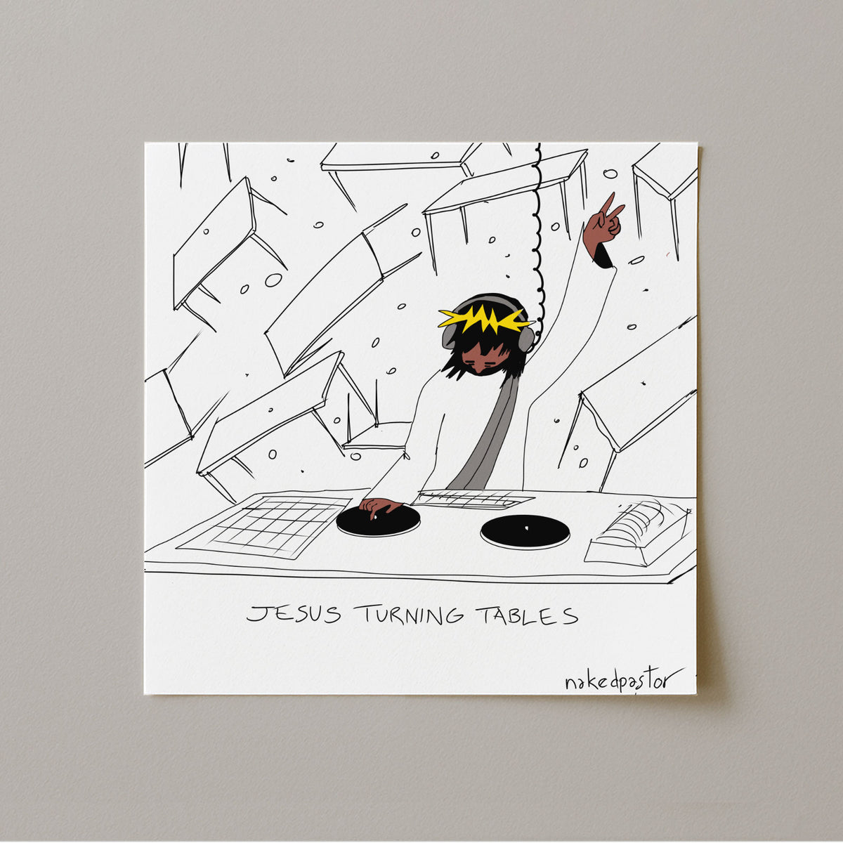 Jesus Turning Tables Print-Cartoons-nakedpastor