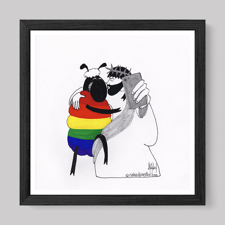 Jesus and the Rainbow Sheep Selfie Print-Cartoons-nakedpastor