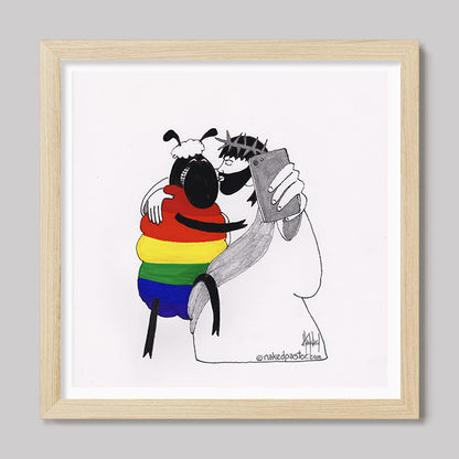 Jesus and the Rainbow Sheep Selfie Print-Cartoons-nakedpastor