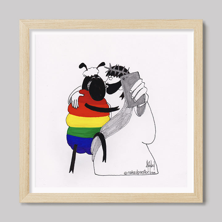 Jesus and the Rainbow Sheep Selfie Print-Cartoons-nakedpastor