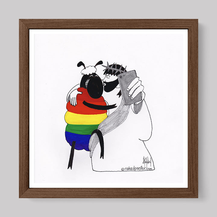 Jesus and the Rainbow Sheep Selfie Print-Cartoons-nakedpastor