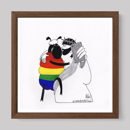 Jesus and the Rainbow Sheep Selfie Print-Cartoons-nakedpastor