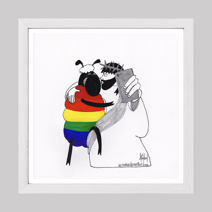 Jesus and the Rainbow Sheep Selfie Print-Cartoons-nakedpastor