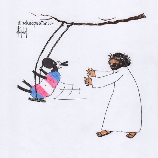 Jesus Swings With the Trans Sheep Digital Cartoon - by nakedpastor