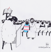 Jesus Covers the Trans Sheep's Ears Digital Cartoon - by nakedpastor