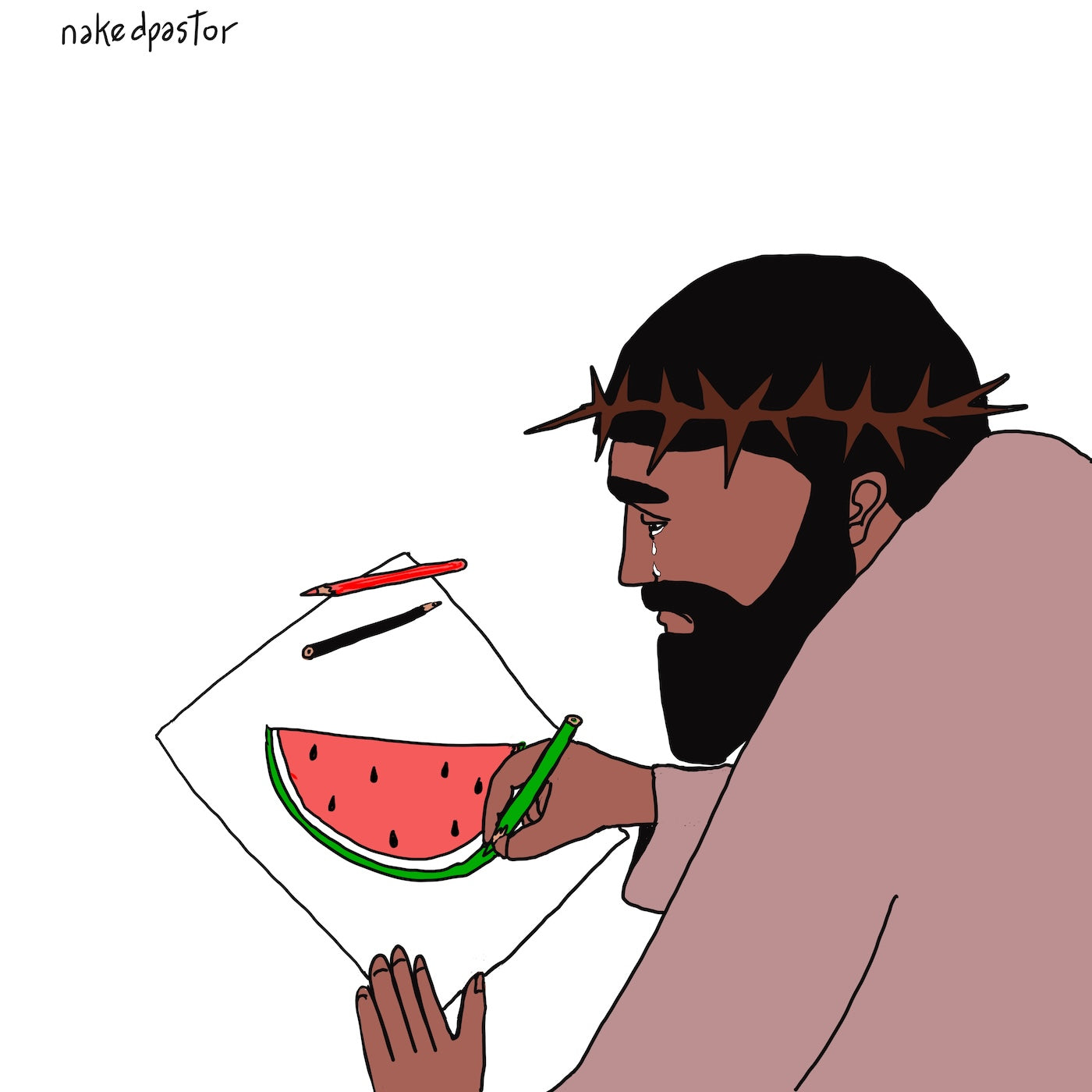 Jesus Draws a Watermelon Digital Cartoon-Cartoons-nakedpastor