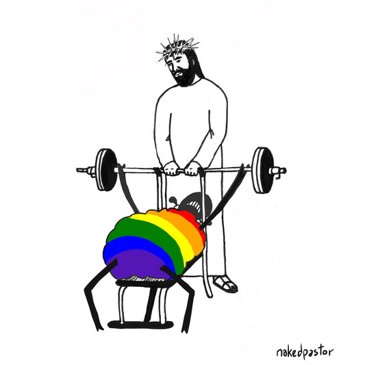 Jesus Is My Spotter LGBTQIA Digital Cartoon-Digital Cartoons-nakedpastor