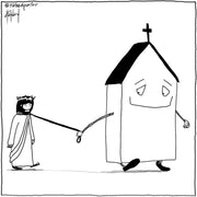 Jesus Leashed Digital Cartoon - by nakedpastor