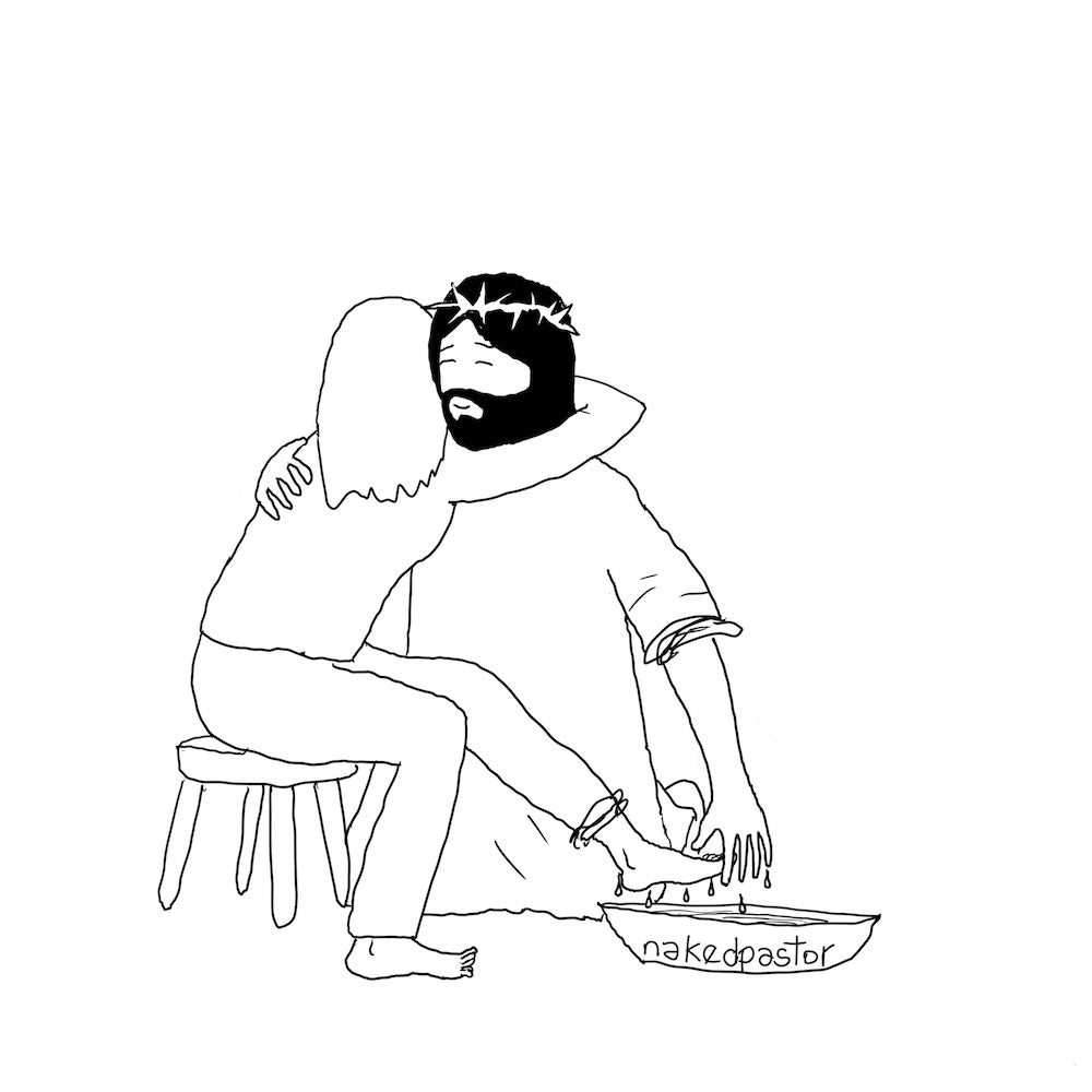Jesus Washes Her Feet Digital Cartoon-Digital Cartoons-nakedpastor