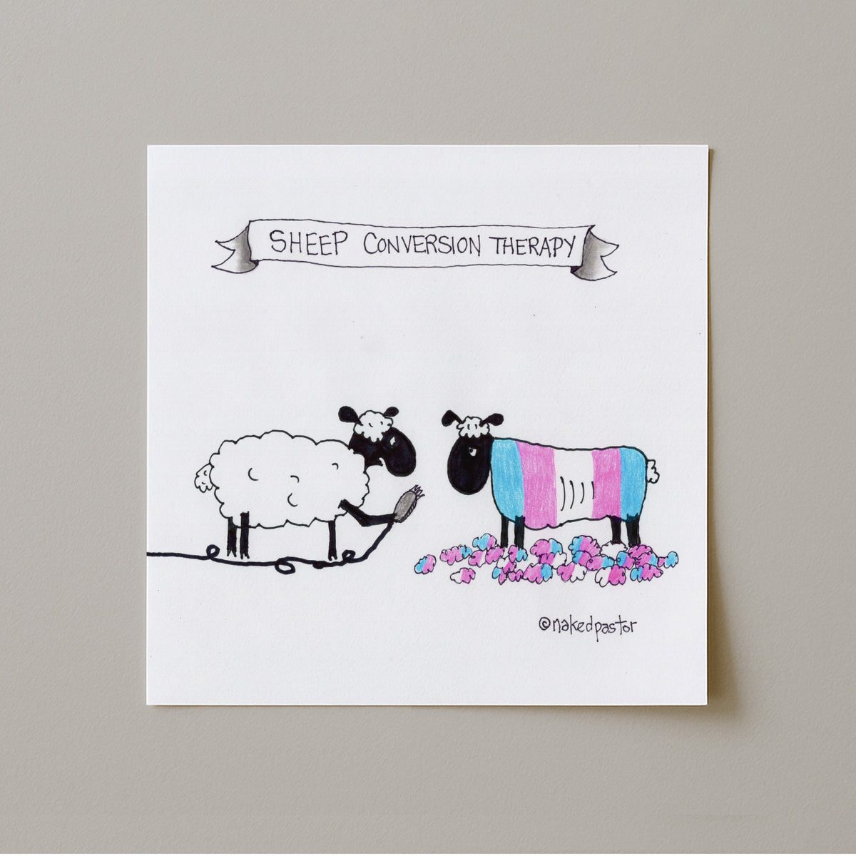 No To Conversion Therapy Sheep, Trans Version Print-Cartoon-nakedpastor