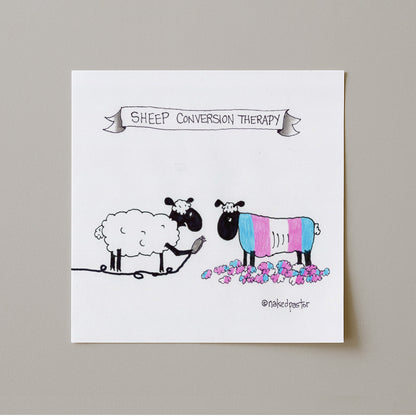 No To Conversion Therapy Sheep, Trans Version Print-Cartoon-nakedpastor