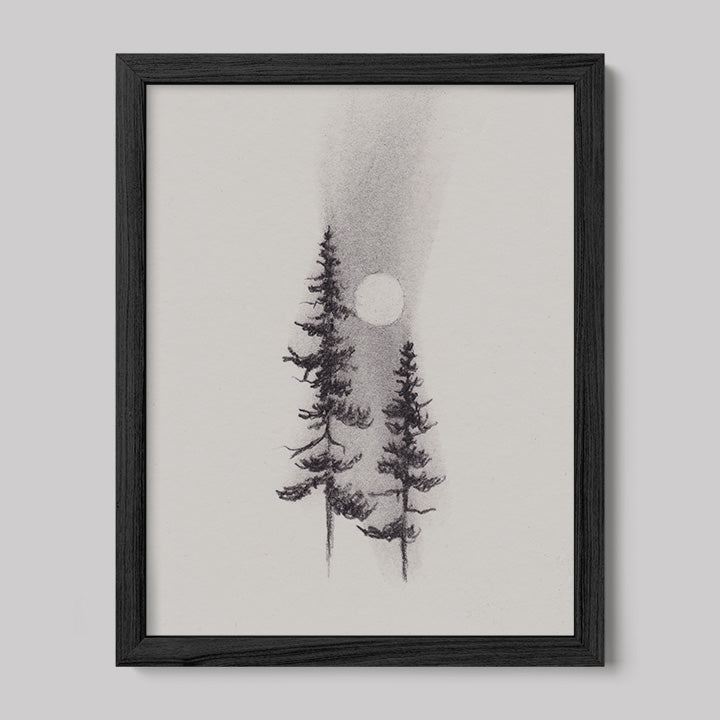 Two Pines Charcoal Drawing Print-Drawings-nakedpastor