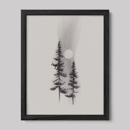 Two Pines Charcoal Drawing Print-Drawings-nakedpastor