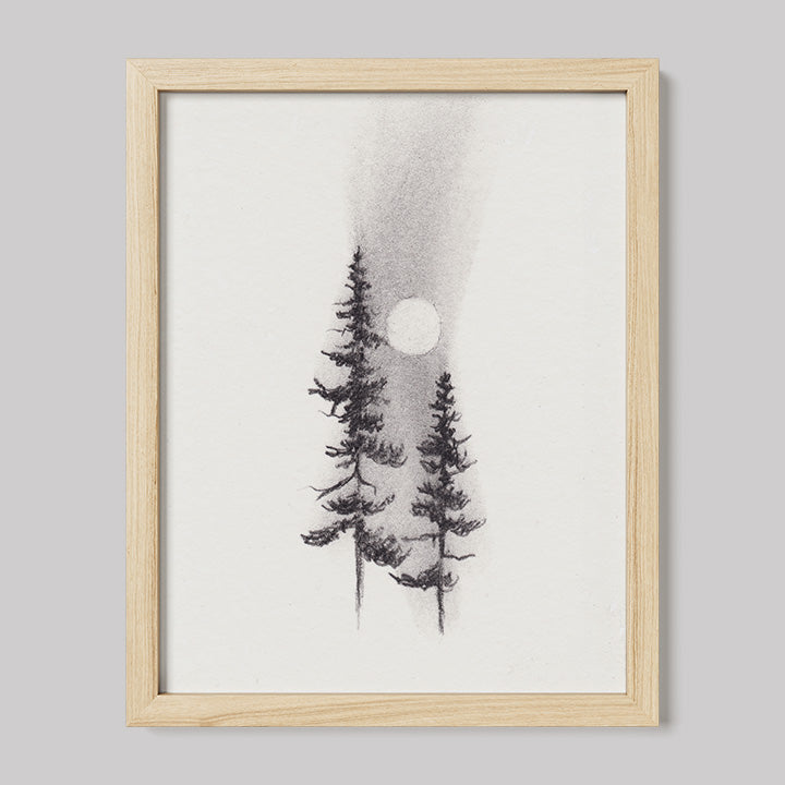 Two Pines Charcoal Drawing Print-Drawings-nakedpastor