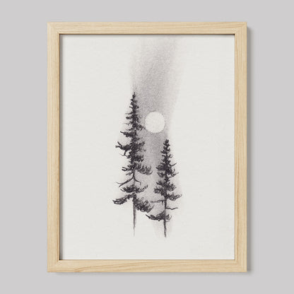 Two Pines Charcoal Drawing Print-Drawings-nakedpastor