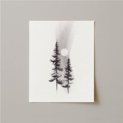 Two Pines Charcoal Drawing Print-Drawings-nakedpastor