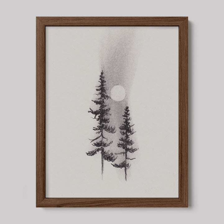 Two Pines Charcoal Drawing Print-Drawings-nakedpastor