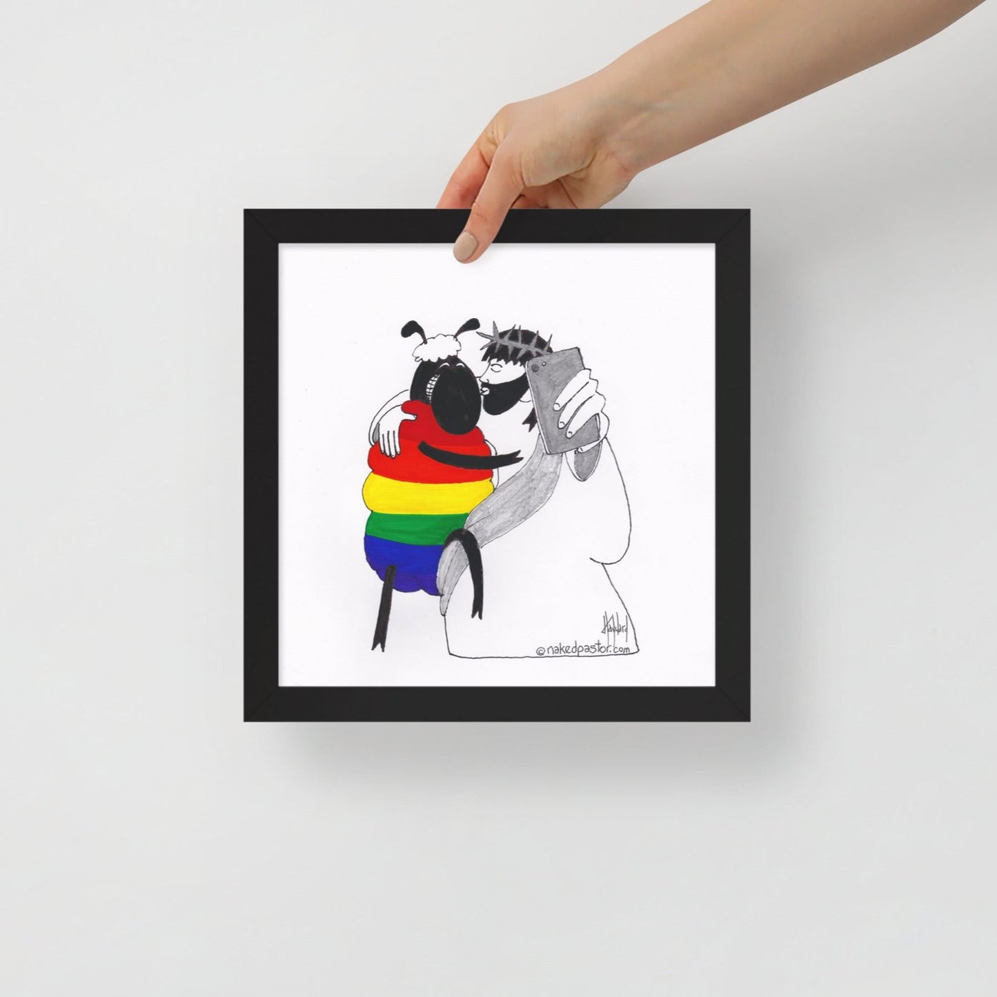 Jesus and the Rainbow Sheep Selfie Print-Cartoons-nakedpastor