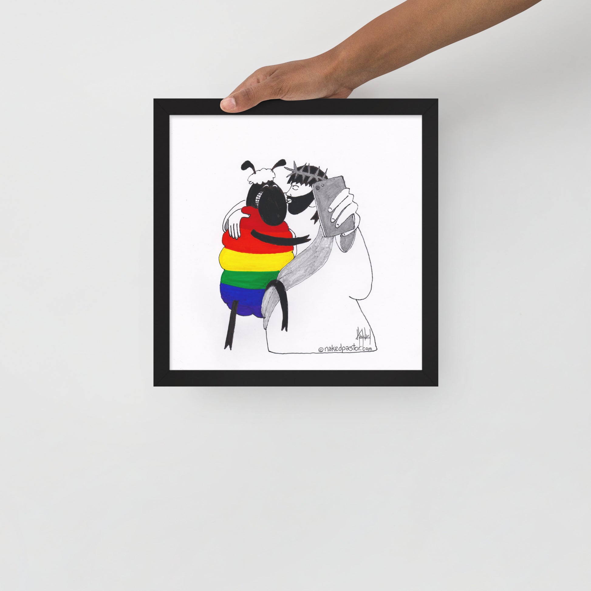 Jesus and the Rainbow Sheep Selfie Print-Cartoons-nakedpastor