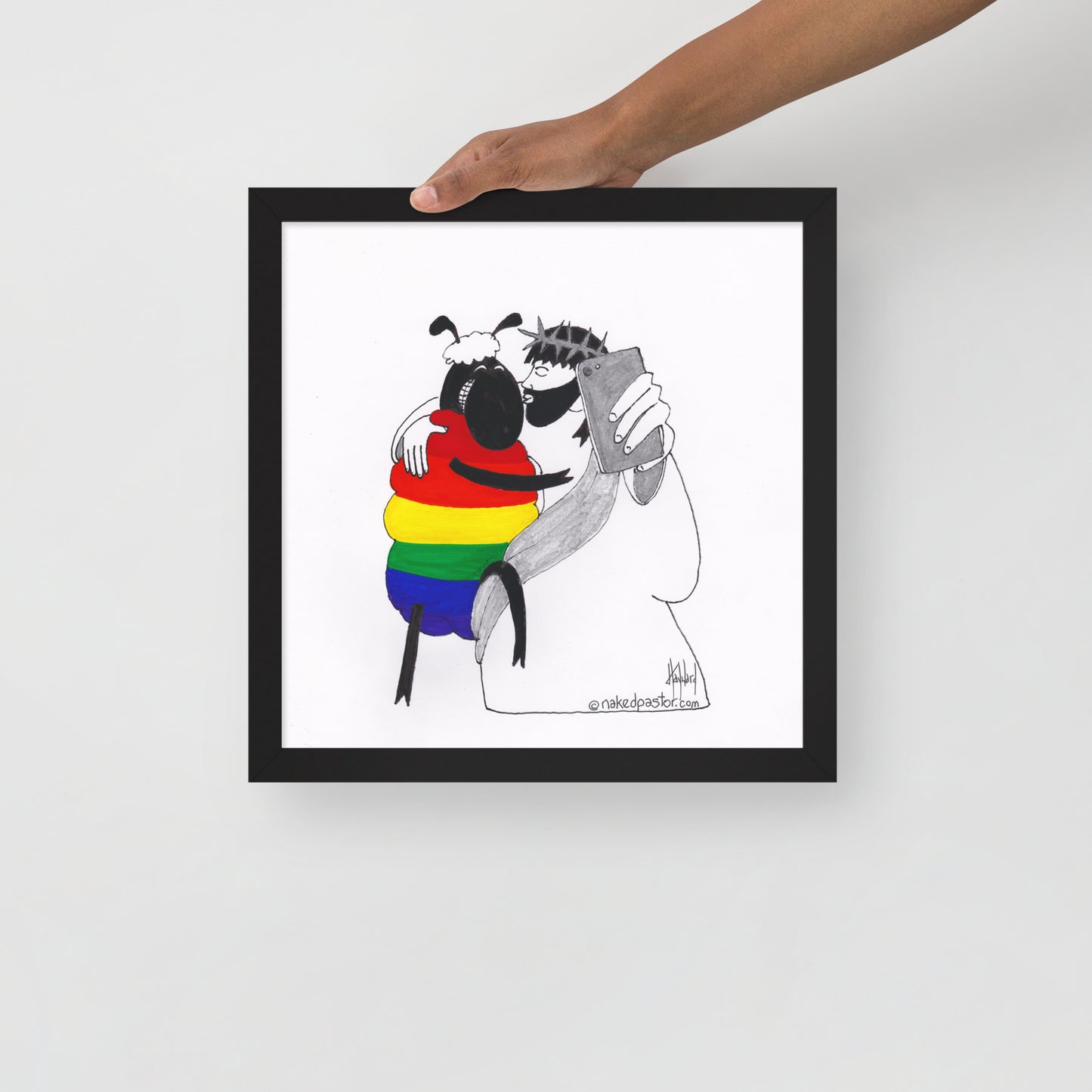 Jesus and the Rainbow Sheep Selfie Print-Cartoons-nakedpastor