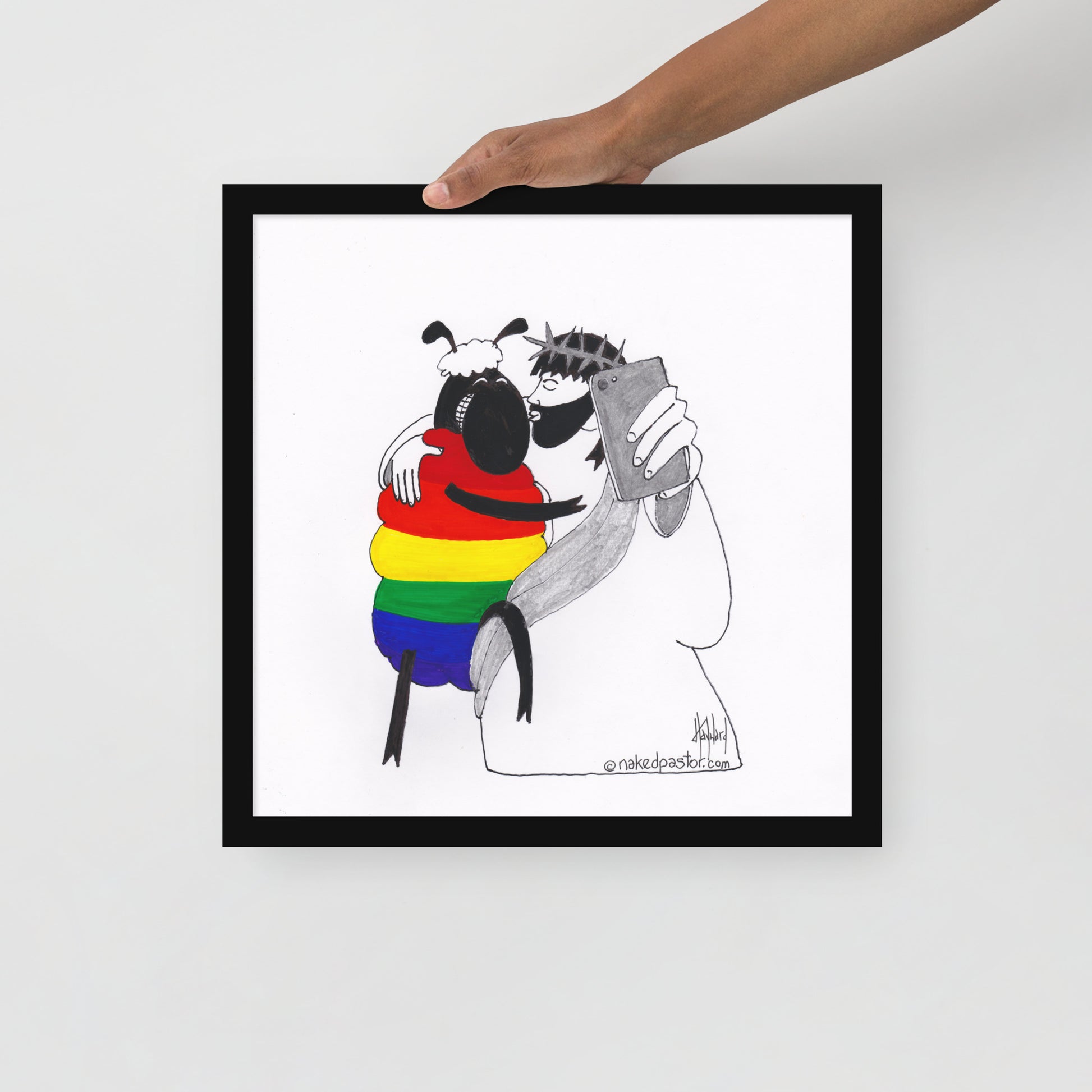 Jesus and the Rainbow Sheep Selfie Print-Cartoons-nakedpastor