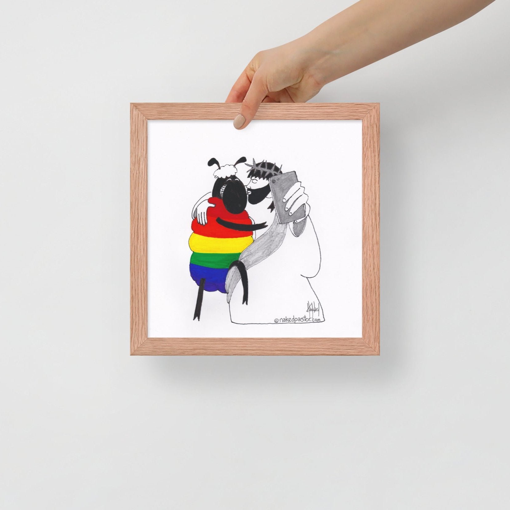 Jesus and the Rainbow Sheep Selfie Print-Cartoons-nakedpastor