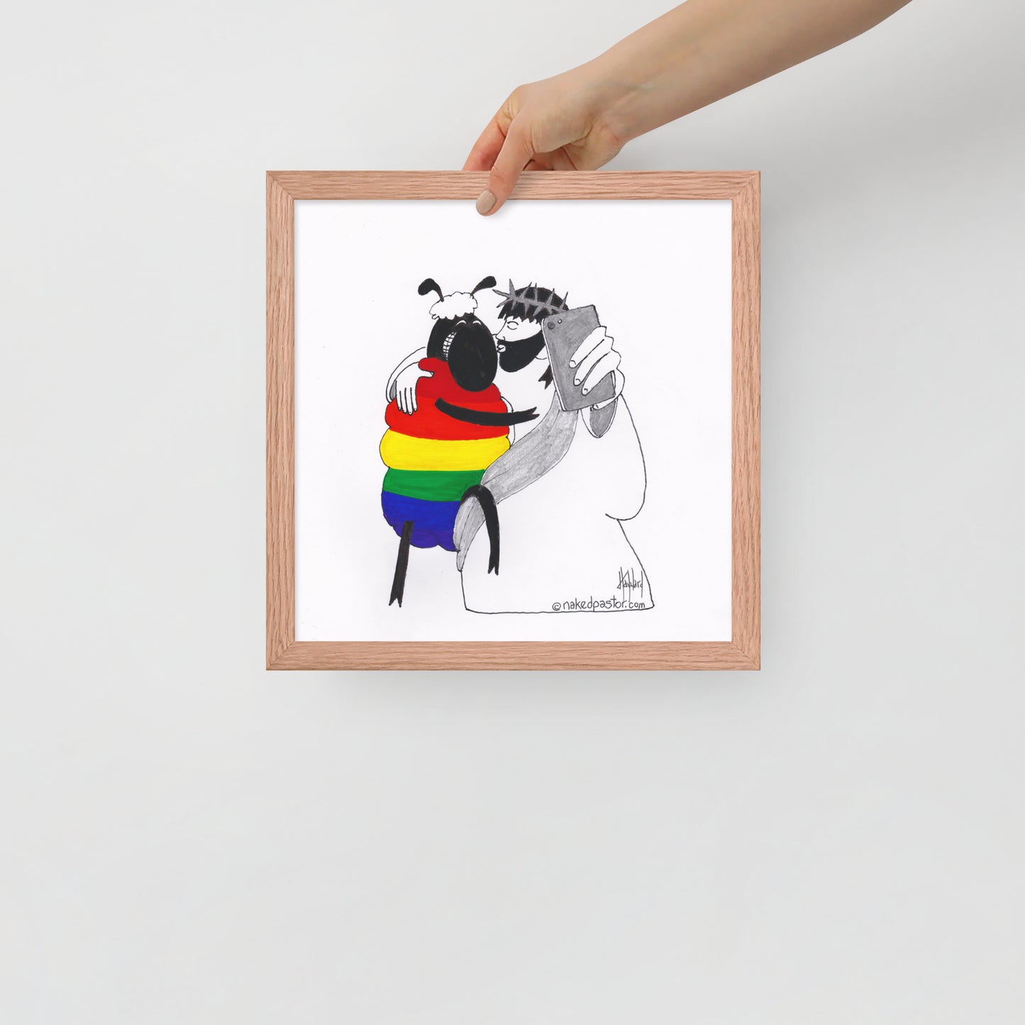 Jesus and the Rainbow Sheep Selfie Print-Cartoons-nakedpastor