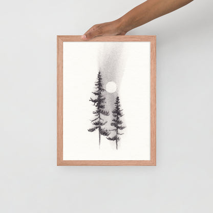 Two Pines Charcoal Drawing Print