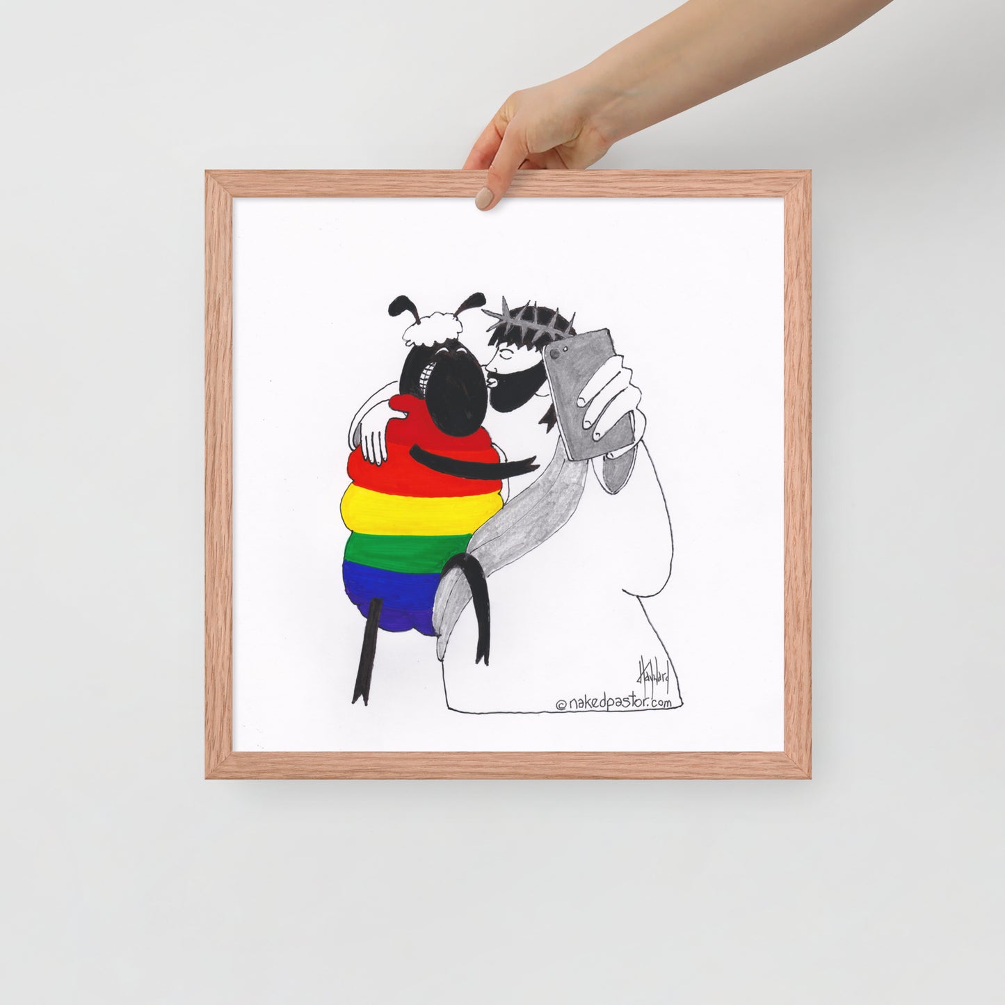 Jesus and the Rainbow Sheep Selfie Print-Cartoons-nakedpastor