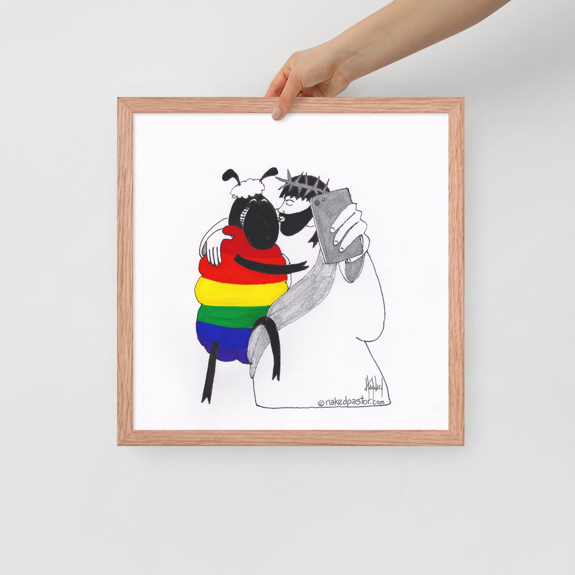 Jesus and the Rainbow Sheep Selfie Print-Cartoons-nakedpastor