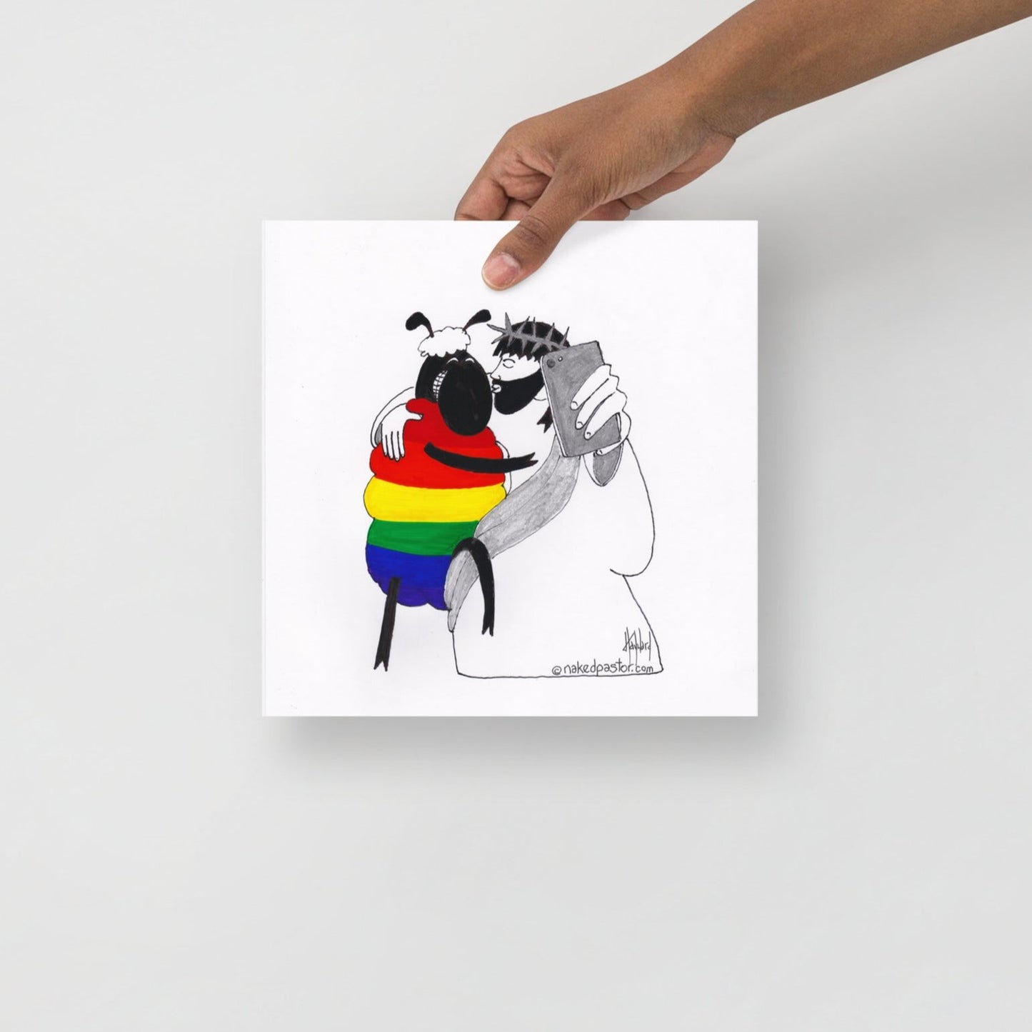 Jesus and the Rainbow Sheep Selfie Print-Cartoons-nakedpastor