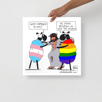 He Stood Between Me and the Church Cartoon Print-Cartoons-nakedpastor