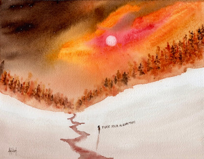 Fuck Your Algorithm Original Watercolor Painting-Painting-nakedpastor