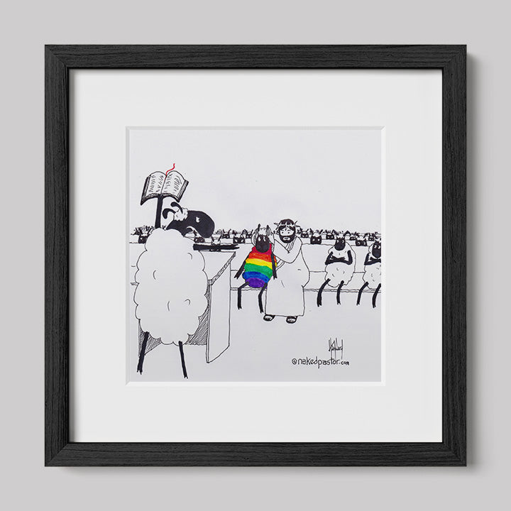 Jesus Covers the Rainbow Sheep's Ears Cartoon Print-Cartoons-nakedpastor