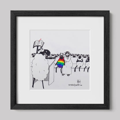 Jesus Covers the Rainbow Sheep's Ears Cartoon Print-Cartoons-nakedpastor